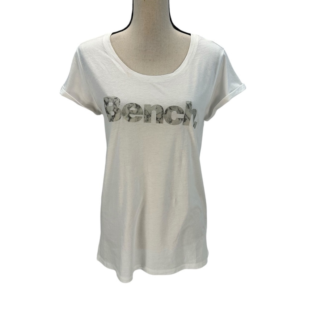 Bench Short Sleeve Marble Print Logo T-Shirt - White - size Small